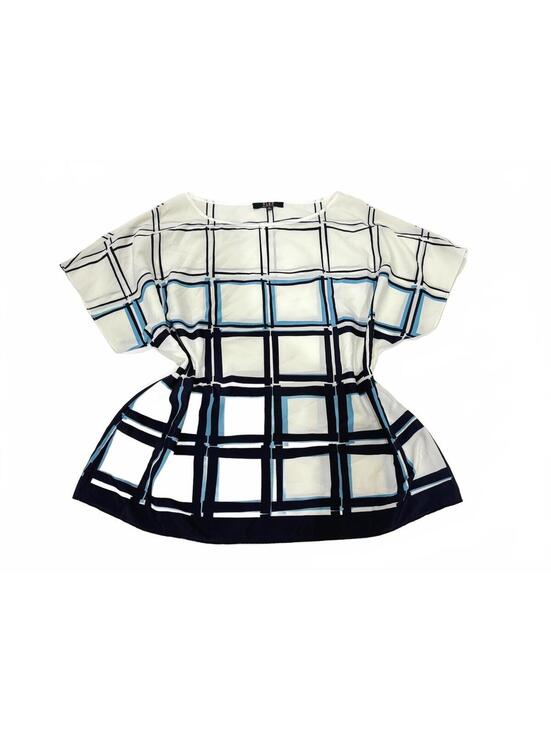 Alex Marie Tops - Alex Marie Windowpane Grid Plaid Business Casual Blouse Top Size XL White Blue